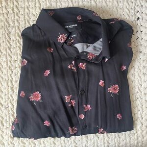 The Kooples Dark Shirt with Pink Floral Pattern
